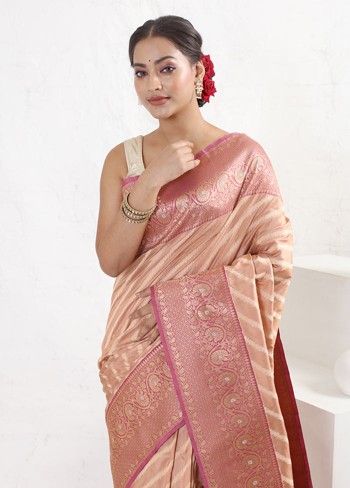 Peach Katan Pure Silk Saree With Blouse Piece - Indian Silk House Agencies