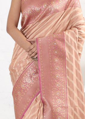 Peach Katan Pure Silk Saree With Blouse Piece - Indian Silk House Agencies