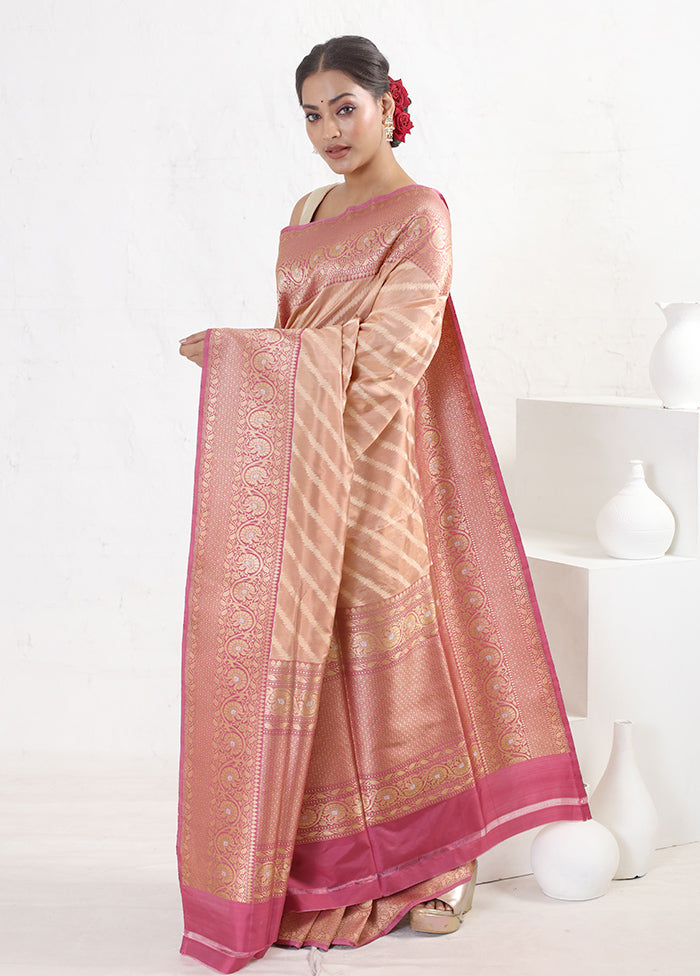 Peach Katan Pure Silk Saree With Blouse Piece - Indian Silk House Agencies