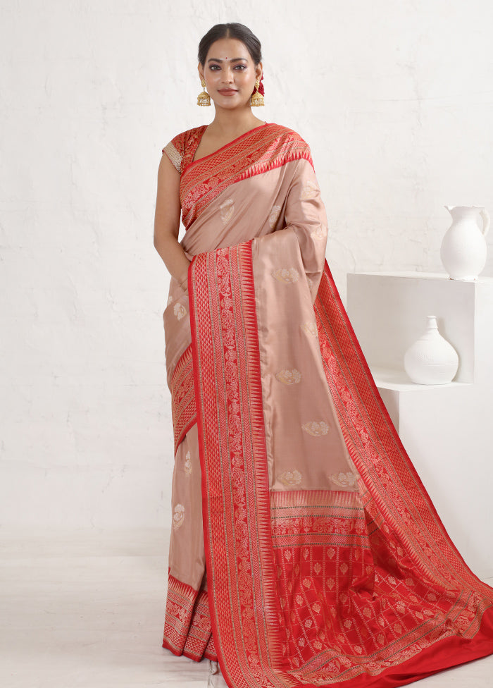 Cream Katan Pure Silk Saree With Blouse Piece - Indian Silk House Agencies