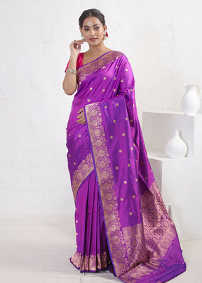 Purple Katan Pure Silk Saree With Blouse Piece - Indian Silk House Agencies