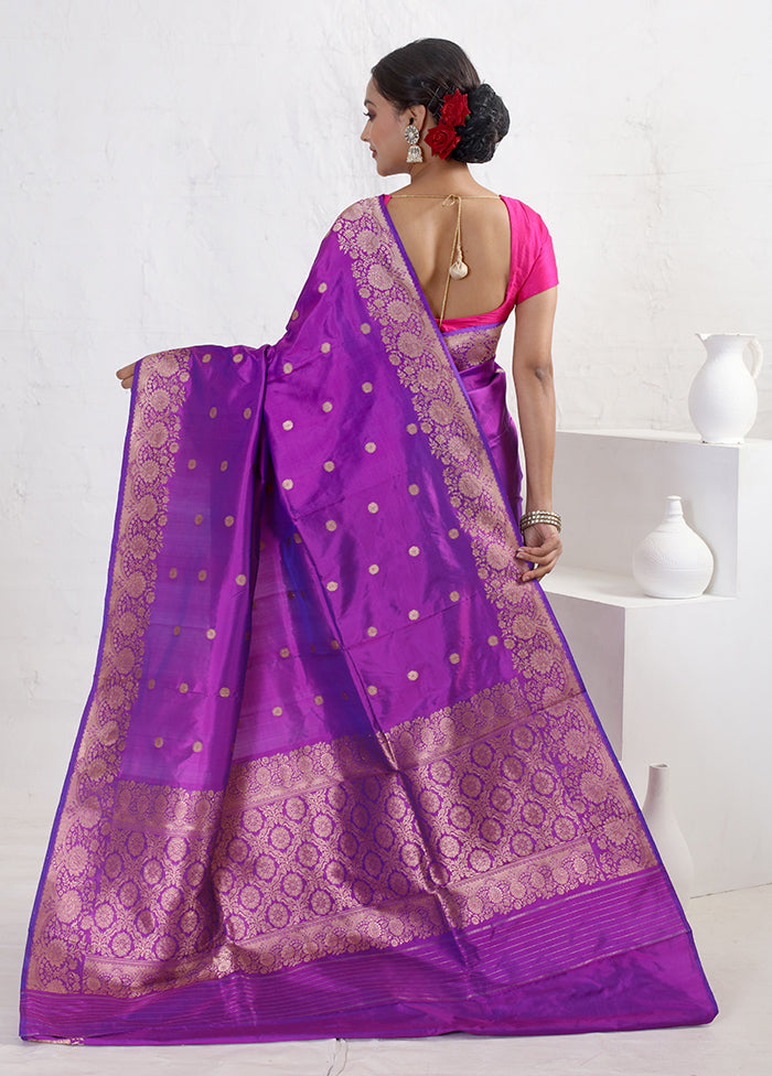 Purple Katan Pure Silk Saree With Blouse Piece - Indian Silk House Agencies