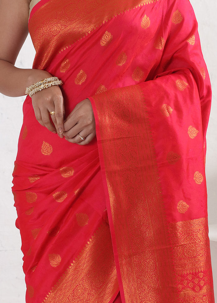 Red Dupion Silk Saree With Blouse Piece - Indian Silk House Agencies