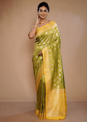 Green Dupion Silk Saree With Blouse Piece - Indian Silk House Agencies