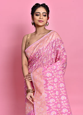 Pink Pure Cotton Saree With Blouse Piece - Indian Silk House Agencies