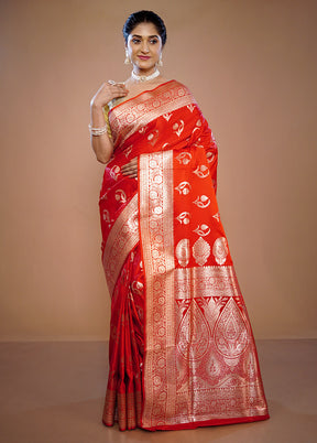 Red Banarasi Silk Saree With Blouse Piece - Indian Silk House Agencies