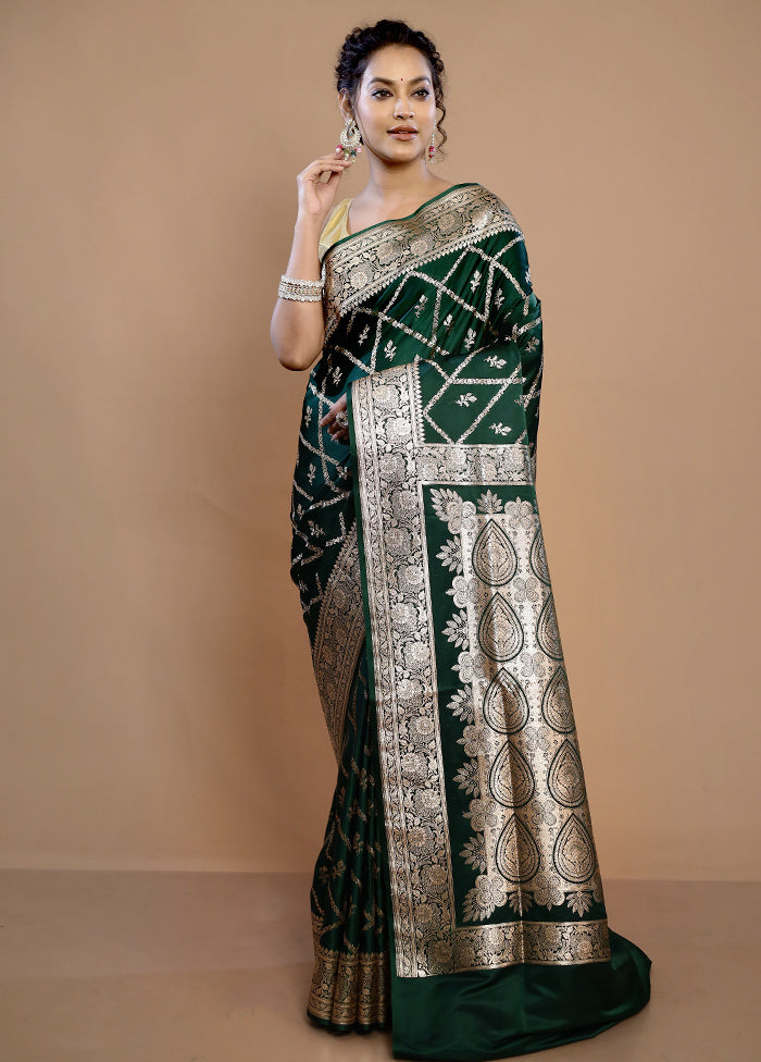 Green Banarasi Silk Saree With Blouse Piece - Indian Silk House Agencies