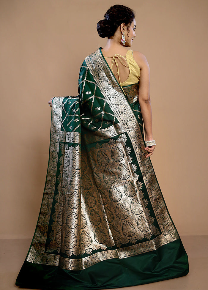 Green Banarasi Silk Saree With Blouse Piece - Indian Silk House Agencies