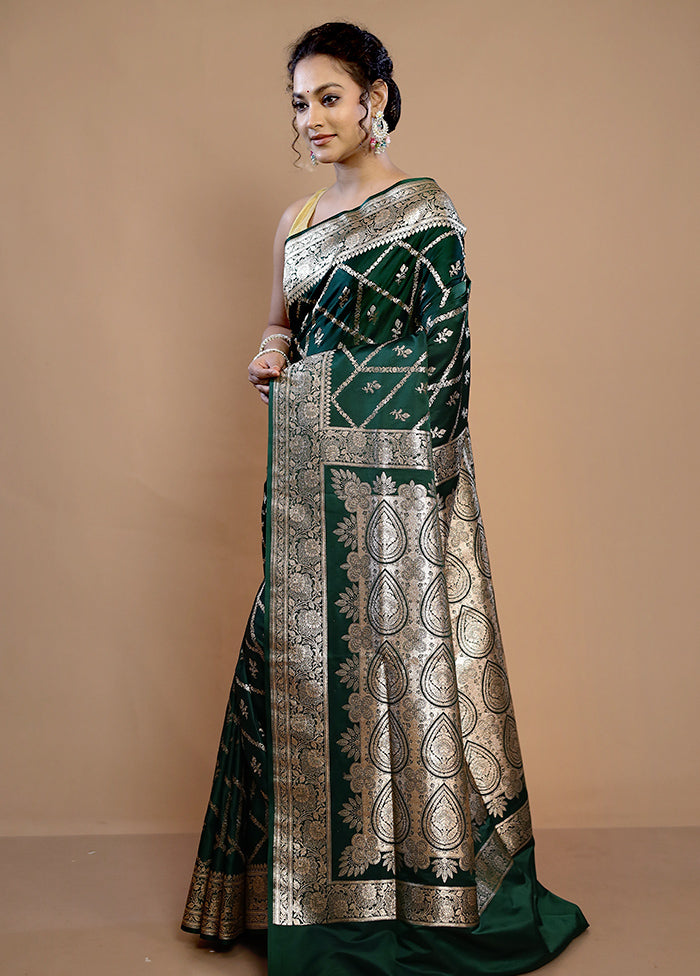 Green Banarasi Silk Saree With Blouse Piece - Indian Silk House Agencies