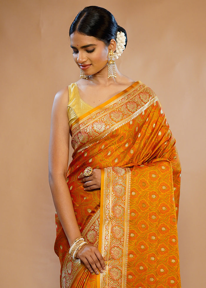 Yellow Tanchoi Banarasi Silk Saree With Blouse Piece - Indian Silk House Agencies