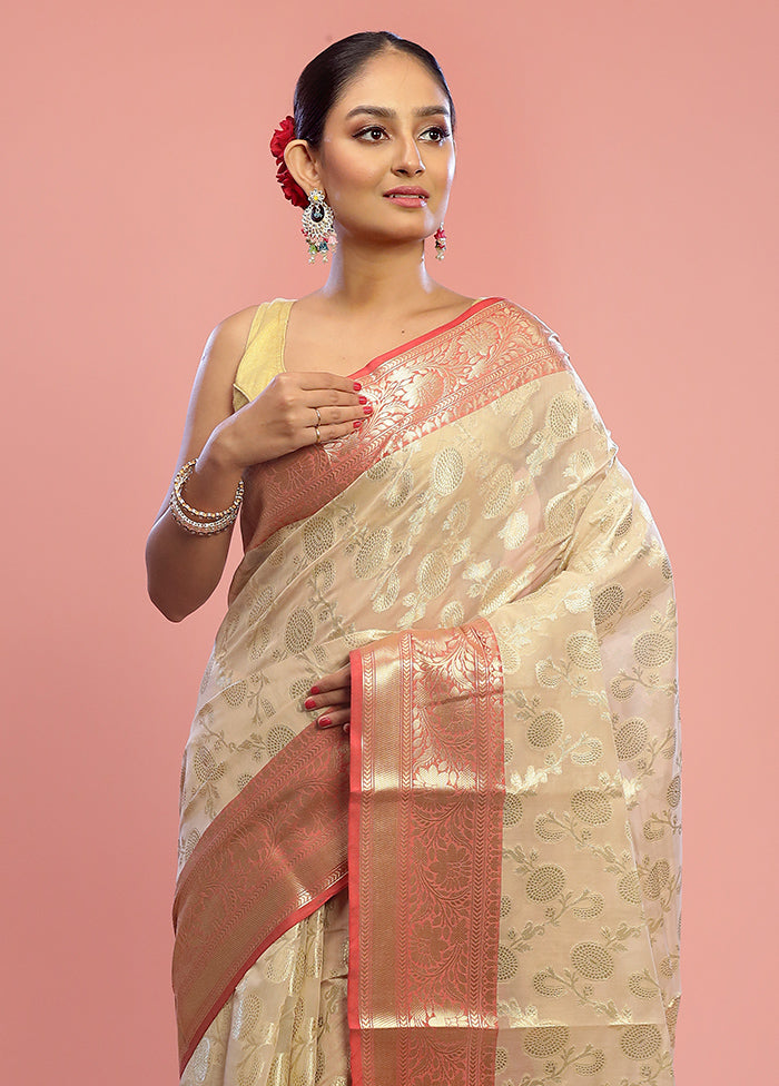 Cream Kora Silk Saree With Blouse Piece - Indian Silk House Agencies