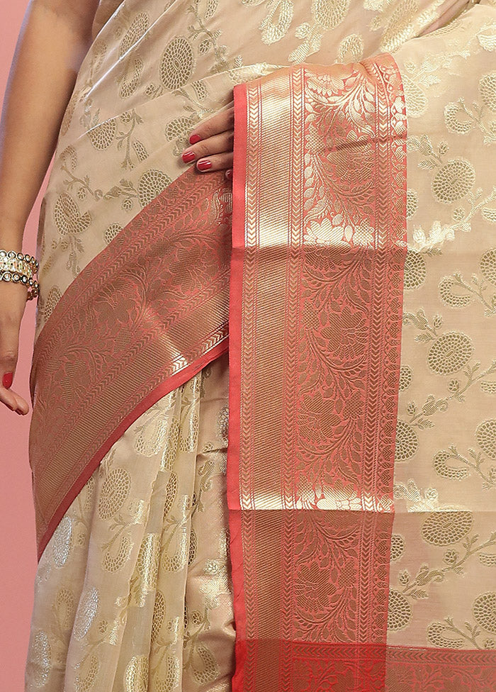 Cream Kora Silk Saree With Blouse Piece - Indian Silk House Agencies