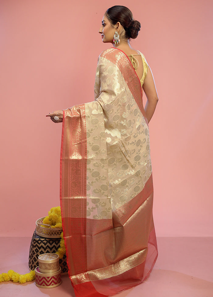 Cream Kora Silk Saree With Blouse Piece - Indian Silk House Agencies