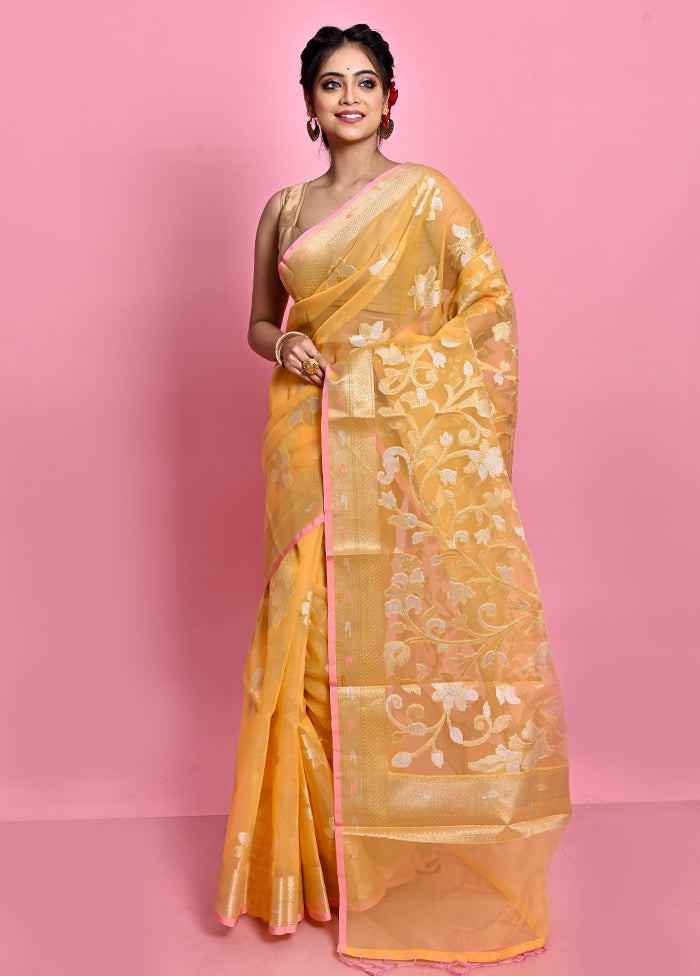 Yellow Organza Saree With Blouse Piece - Indian Silk House Agencies