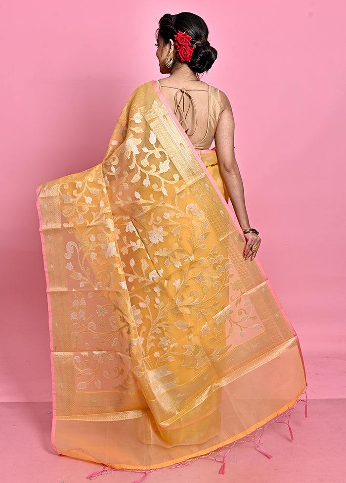 Yellow Organza Saree With Blouse Piece - Indian Silk House Agencies