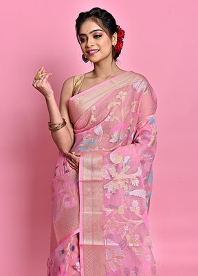 Pink Organza Saree With Blouse Piece - Indian Silk House Agencies