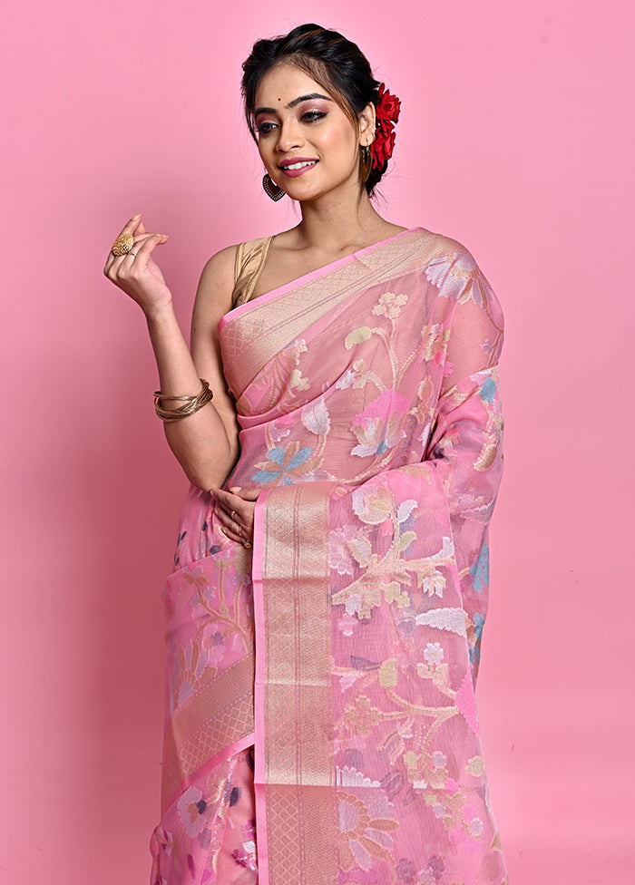 Pink Organza Saree With Blouse Piece - Indian Silk House Agencies