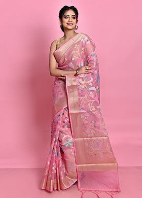 Pink Organza Saree With Blouse Piece - Indian Silk House Agencies