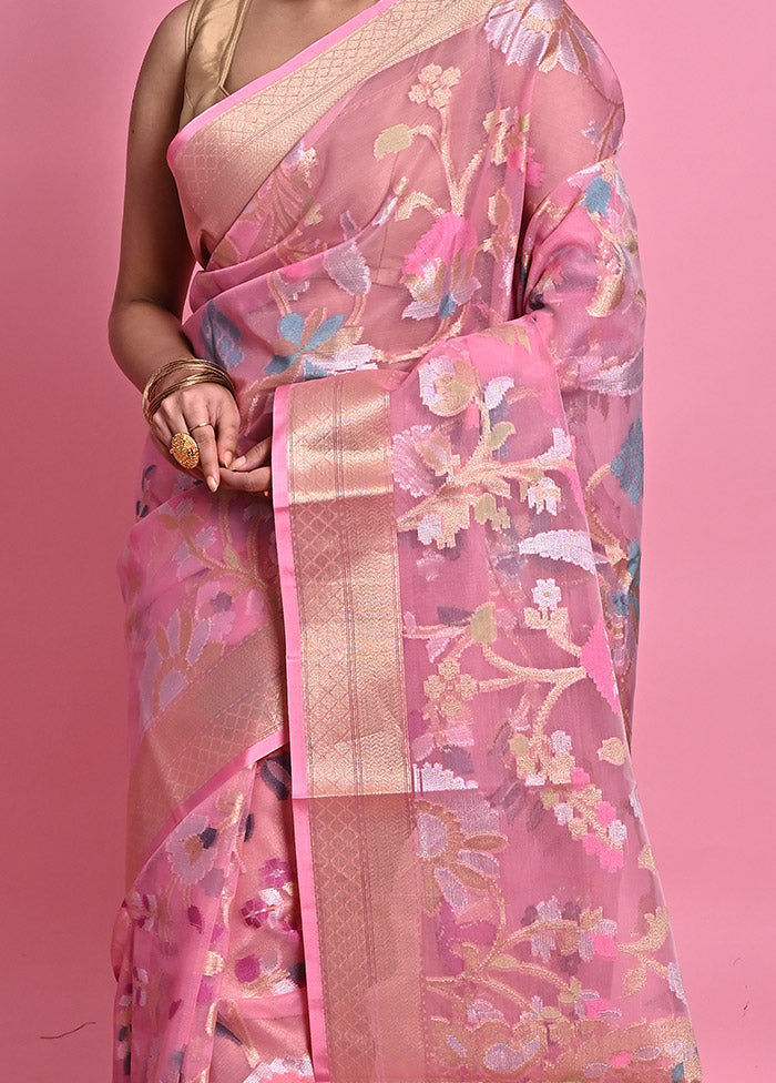 Pink Organza Saree With Blouse Piece - Indian Silk House Agencies