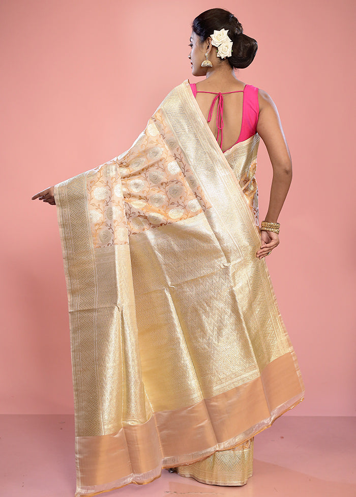 Cream Banarasi Pure Silk Saree With Blouse Piece - Indian Silk House Agencies