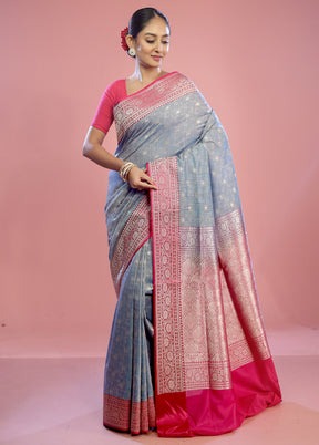 Blue Tussar Silk Saree With Blouse Piece - Indian Silk House Agencies