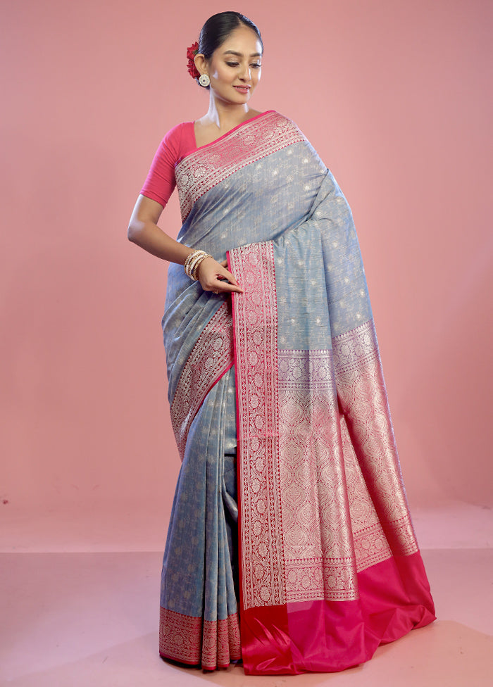 Blue Tussar Silk Saree With Blouse Piece - Indian Silk House Agencies