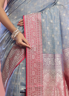 Blue Tussar Silk Saree With Blouse Piece - Indian Silk House Agencies