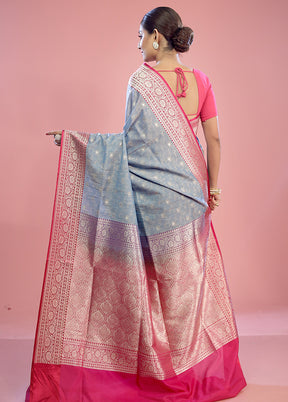 Blue Tussar Silk Saree With Blouse Piece - Indian Silk House Agencies