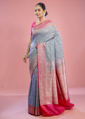 Blue Tussar Silk Saree With Blouse Piece - Indian Silk House Agencies