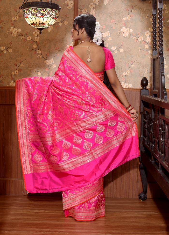 Pink Pure Katan Silk Saree With Blouse Piece - Indian Silk House Agencies