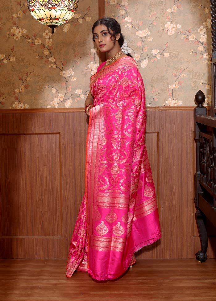 Pink Pure Katan Silk Saree With Blouse Piece - Indian Silk House Agencies
