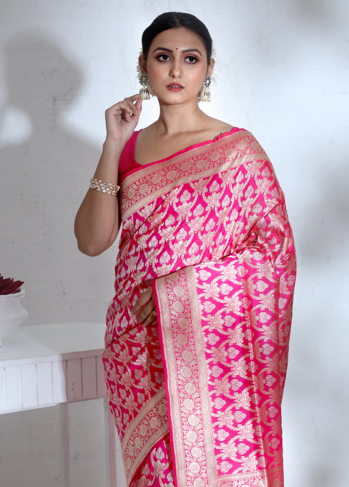 Pink Katan Pure Silk Saree With Blouse Piece - Indian Silk House Agencies