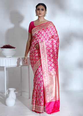 Pink Katan Pure Silk Saree With Blouse Piece - Indian Silk House Agencies