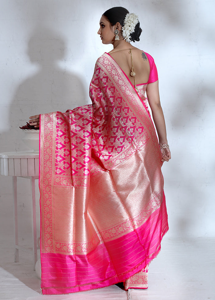 Pink Katan Pure Silk Saree With Blouse Piece - Indian Silk House Agencies