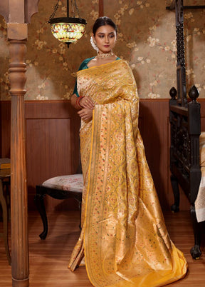 Yellow Pure Katan Silk Saree With Blouse Piece - Indian Silk House Agencies