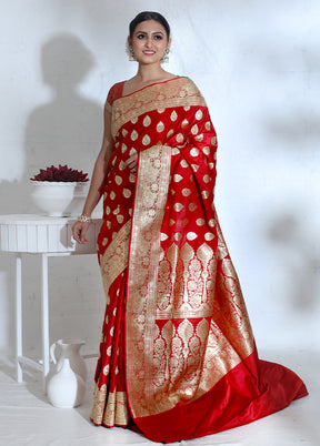 Red Banarasi Pure Silk Saree With Blouse Piece - Indian Silk House Agencies