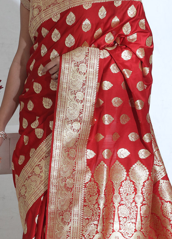 Red Banarasi Pure Silk Saree With Blouse Piece - Indian Silk House Agencies