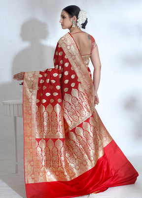 Red Banarasi Pure Silk Saree With Blouse Piece - Indian Silk House Agencies