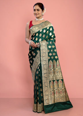 Green Banarasi Pure Silk Saree With Blouse Piece - Indian Silk House Agencies