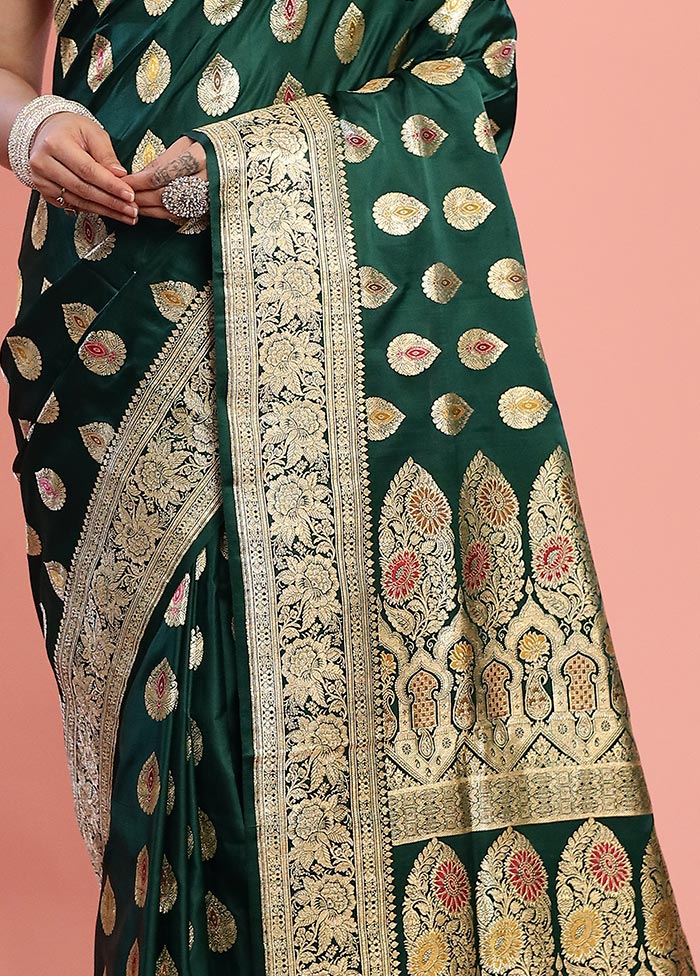 Green Banarasi Pure Silk Saree With Blouse Piece - Indian Silk House Agencies