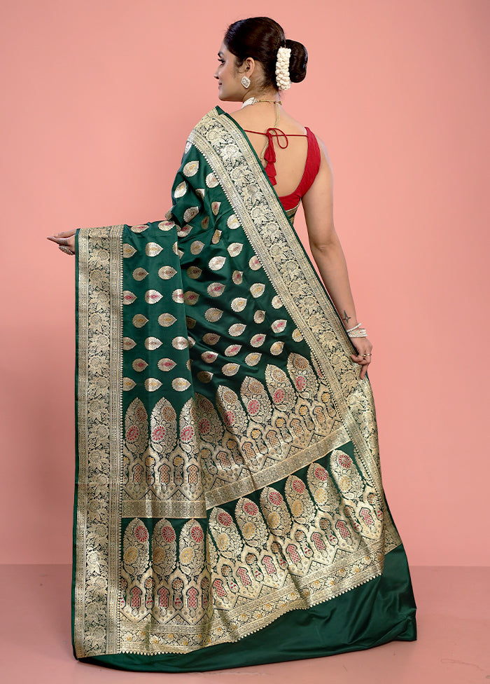 Green Banarasi Pure Silk Saree With Blouse Piece - Indian Silk House Agencies