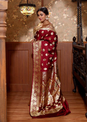 Maroon Pure Banarasi Silk Saree With Blouse Piece - Indian Silk House Agencies