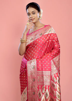 Pink Banarasi Pure Silk Saree With Blouse Piece - Indian Silk House Agencies