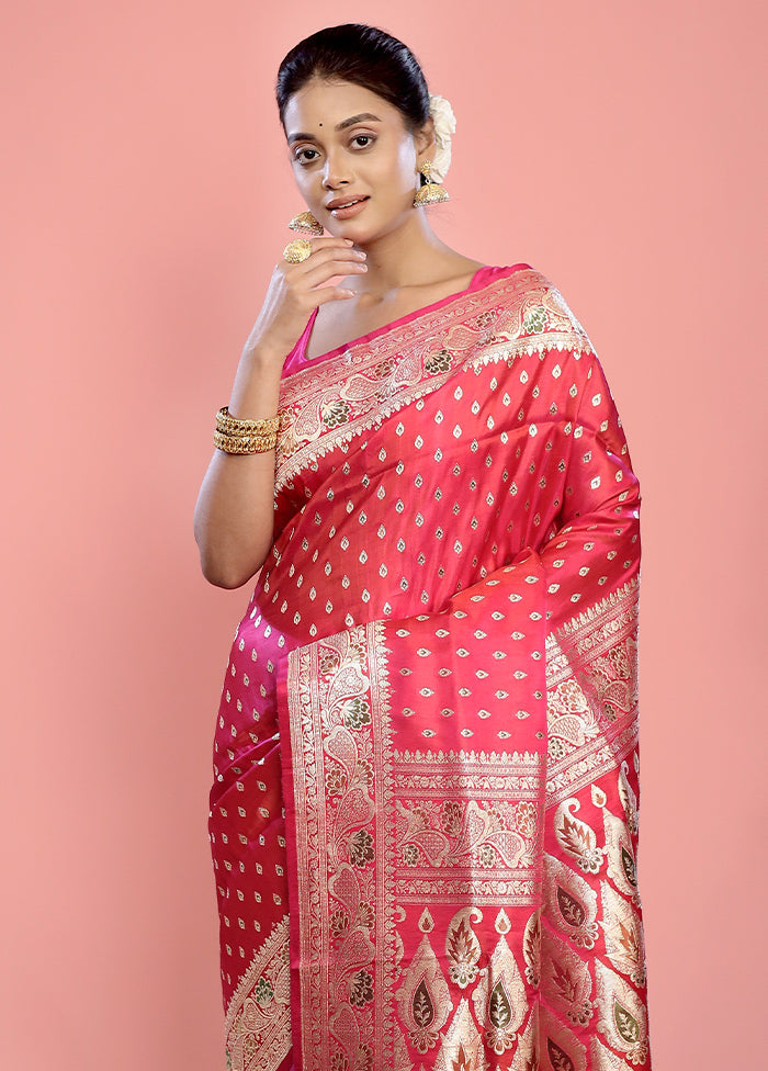 Pink Banarasi Pure Silk Saree With Blouse Piece - Indian Silk House Agencies