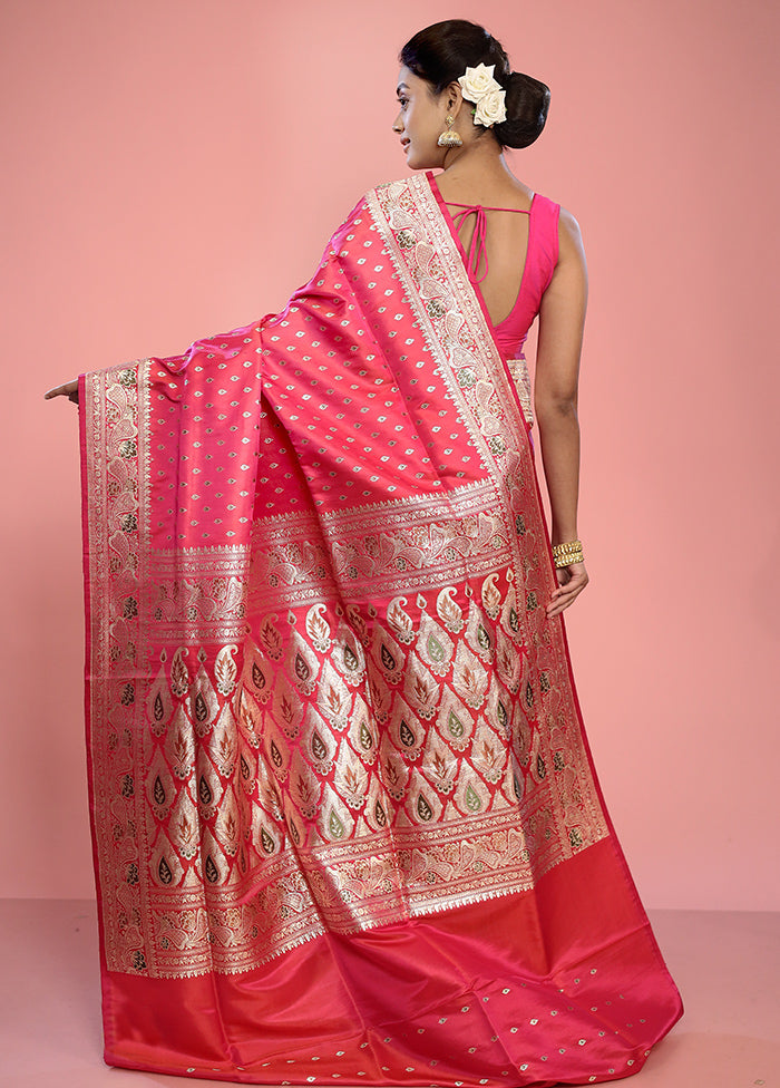 Pink Banarasi Pure Silk Saree With Blouse Piece - Indian Silk House Agencies