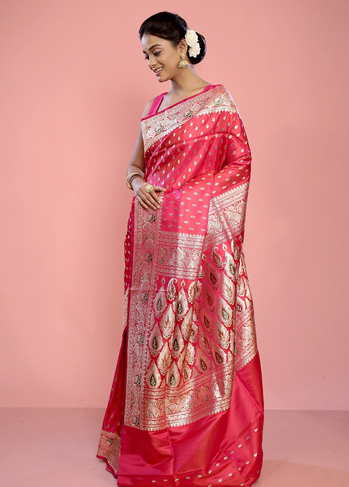 Pink Banarasi Pure Silk Saree With Blouse Piece - Indian Silk House Agencies