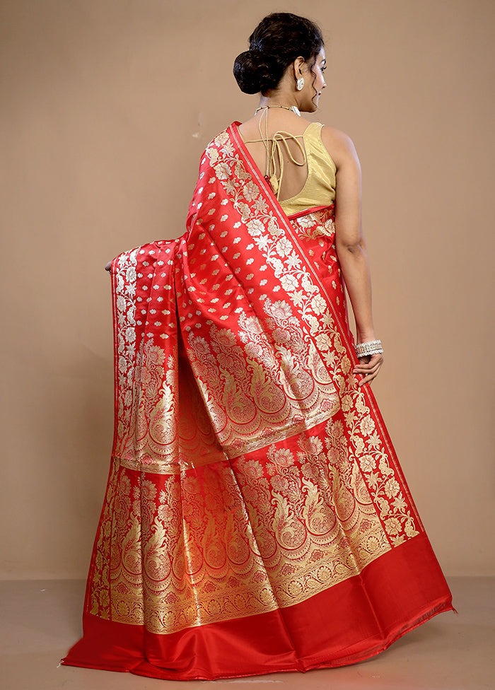 Red Banarasi Pure Silk Saree With Blouse Piece - Indian Silk House Agencies