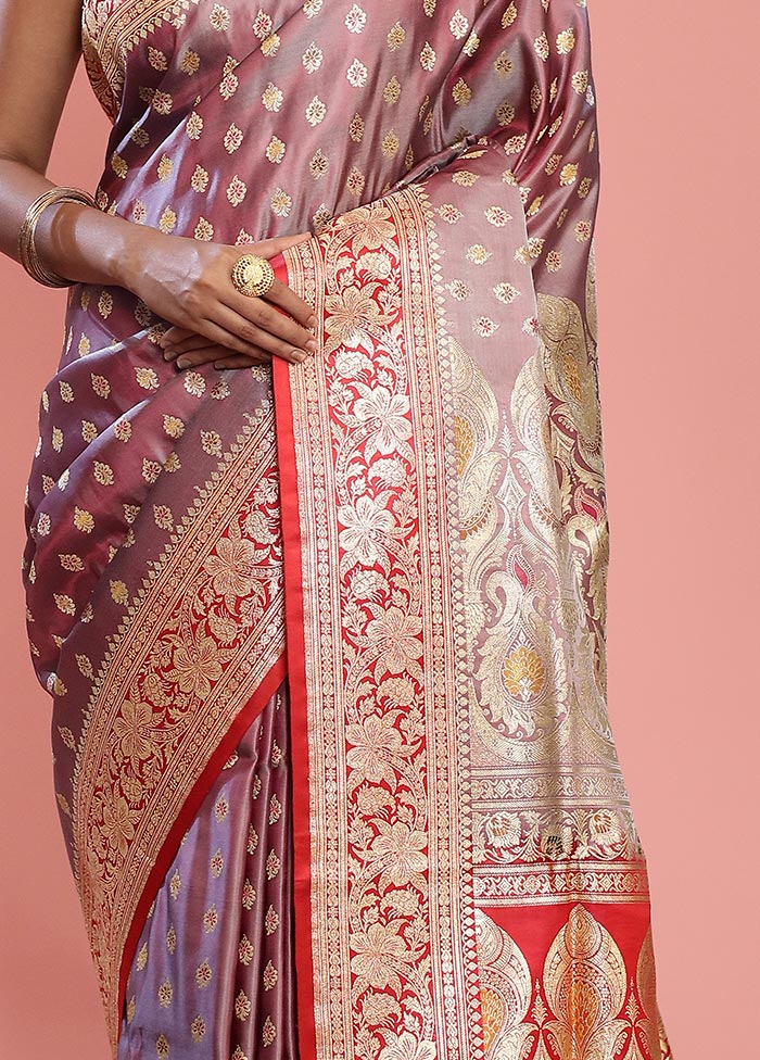 Purple Banarasi Pure Silk Saree With Blouse Piece - Indian Silk House Agencies