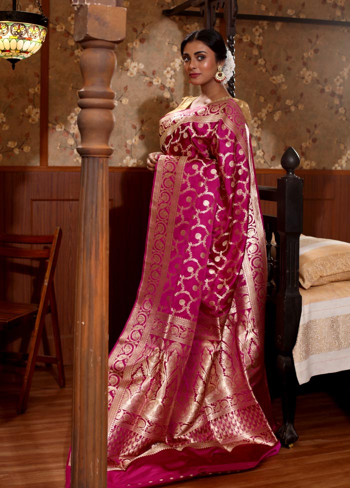 Purple Pure Banarasi Silk Saree With Blouse Piece - Indian Silk House Agencies