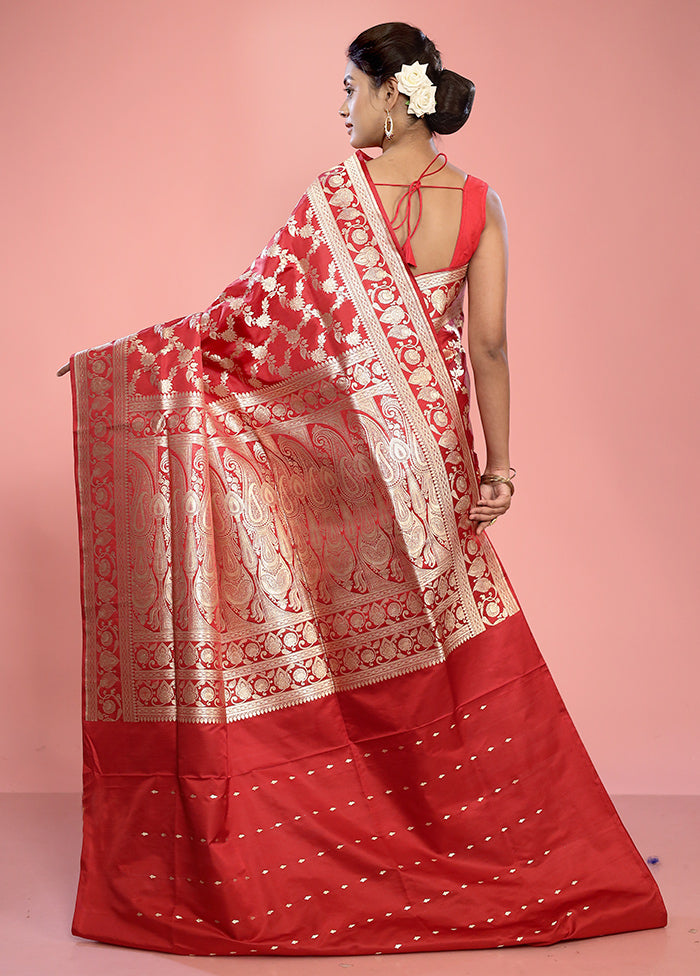 Red Banarasi Pure Silk Saree With Blouse Piece - Indian Silk House Agencies